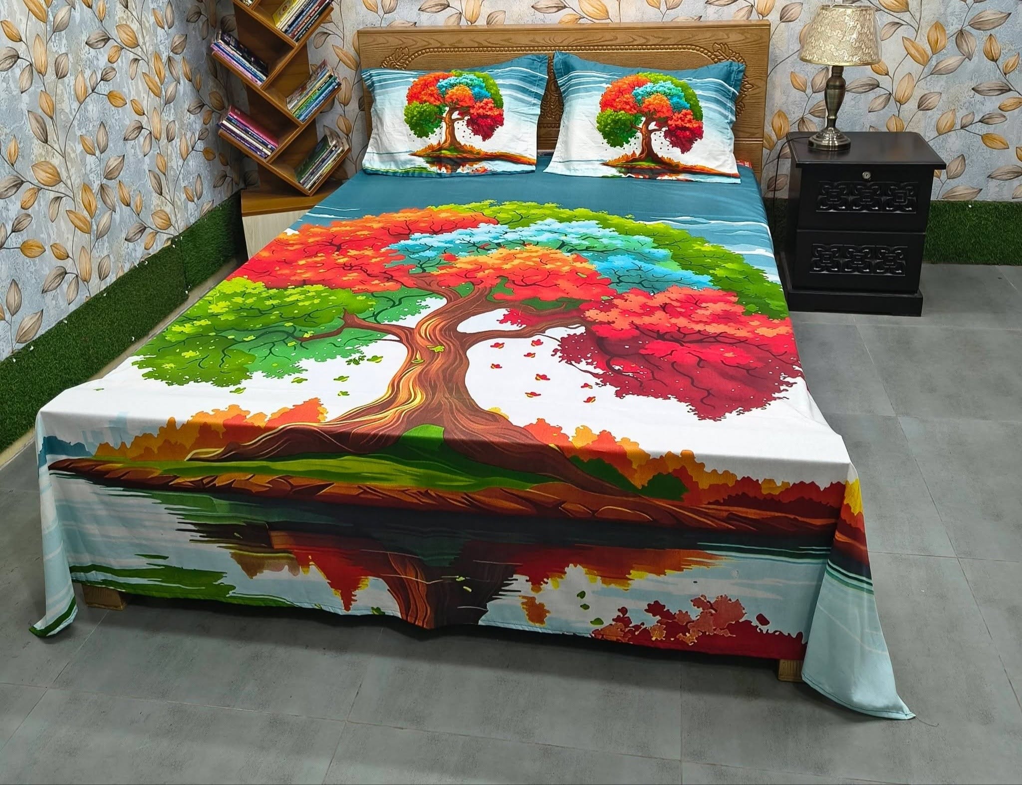 Nature Inspired Tree Print Cotton Bedsheet | Digital Home Tex